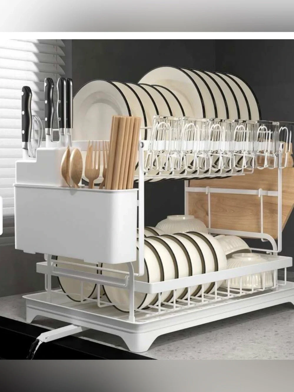 2 two tires dish drying rack with drain dish tray